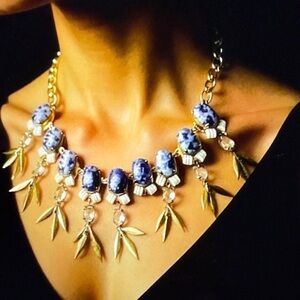 J. Crew Gold and Blue Leaf Necklace